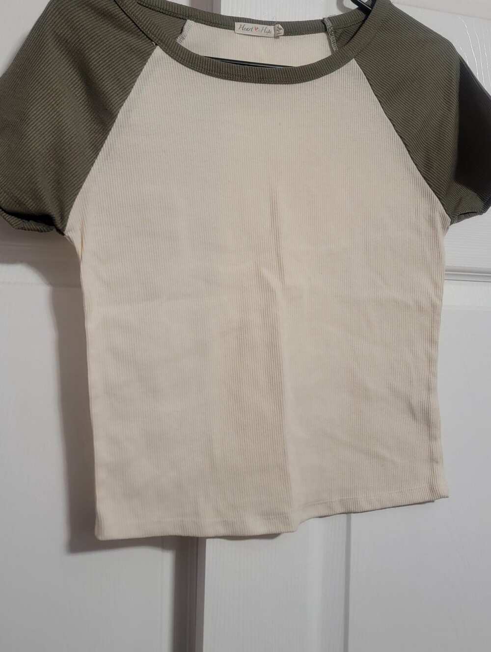 Heart Hips Cream and Olive Raglan Short Sleeve Tee